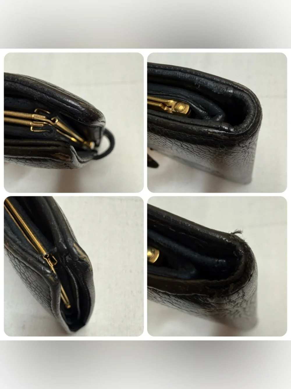 Chanel Vintage Black Caviar Leather CC Logo Long Wallet Clutch Gold tone